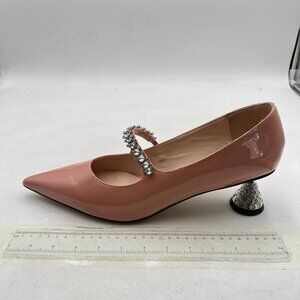 FSJ Nude Cute Slip On Pointed Toe Pumps Low Heels Crystal Mary Jane Shoes